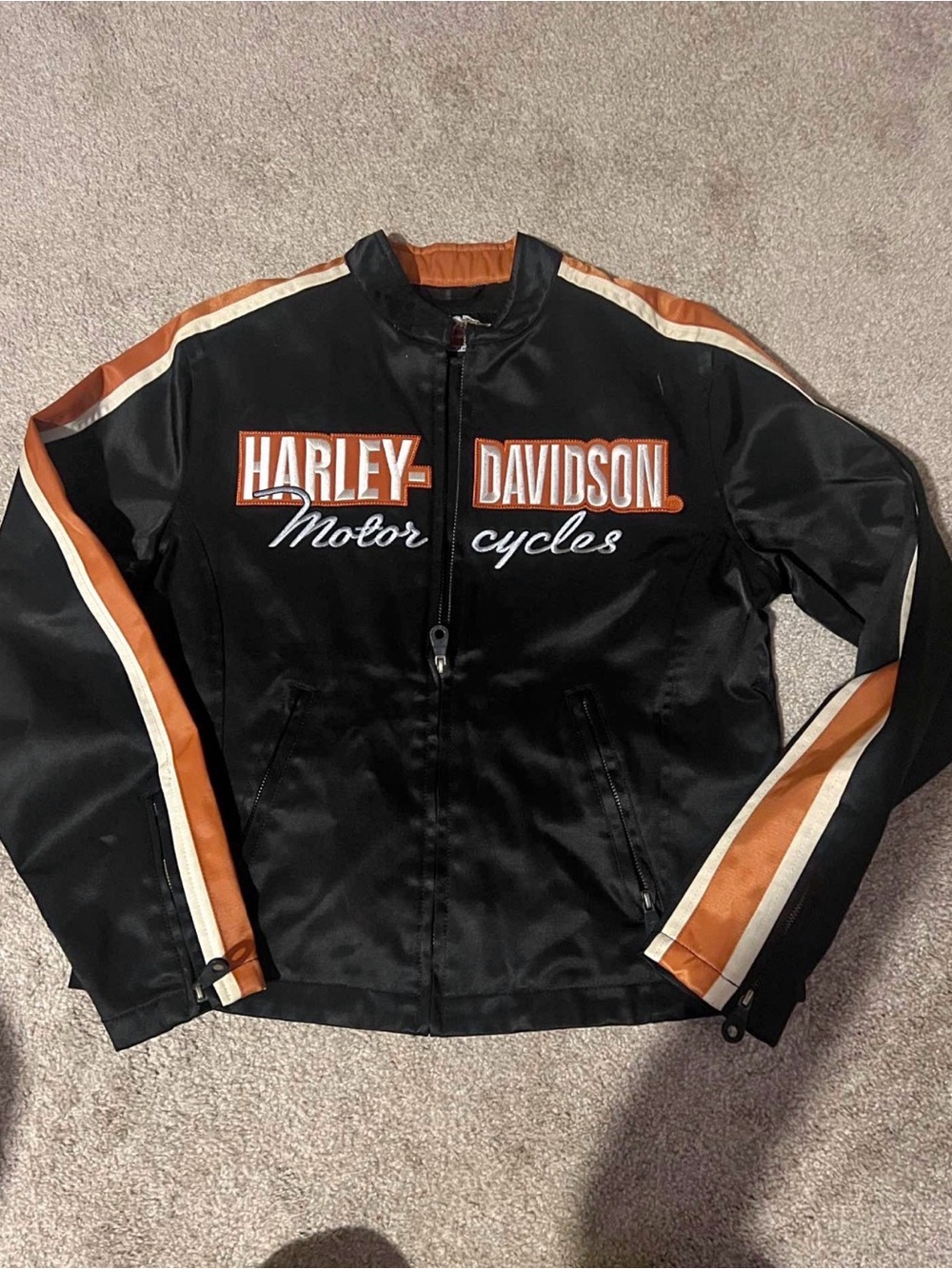 Harley-Davidson Black Jacket with Orange & Cream Racing Stripes